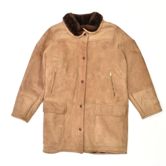 Rustic Camel Shearling Nubuck Finish Lambskin Rancher Coat*EVC - Picture 1 of 3